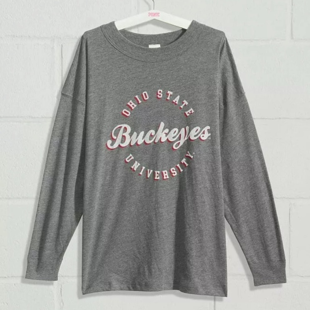 VICTORIA'S SECRET PINK OHIO STATE CREW LONG SLEEVE TEE T SHIRT MOCK NECK SIZE XS